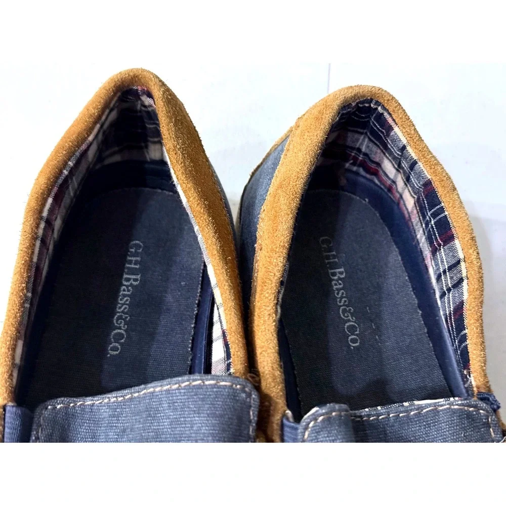 GH Bass Olsen Penny Loafers Mens 9M Navy Blue Canvas Suede Trim 2300-416